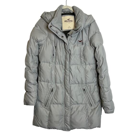 Hollister Jackets & Blazers - Hollister Puffer Coat Gray Hooded Down Jacket L (Juniors) Lightweight Warm